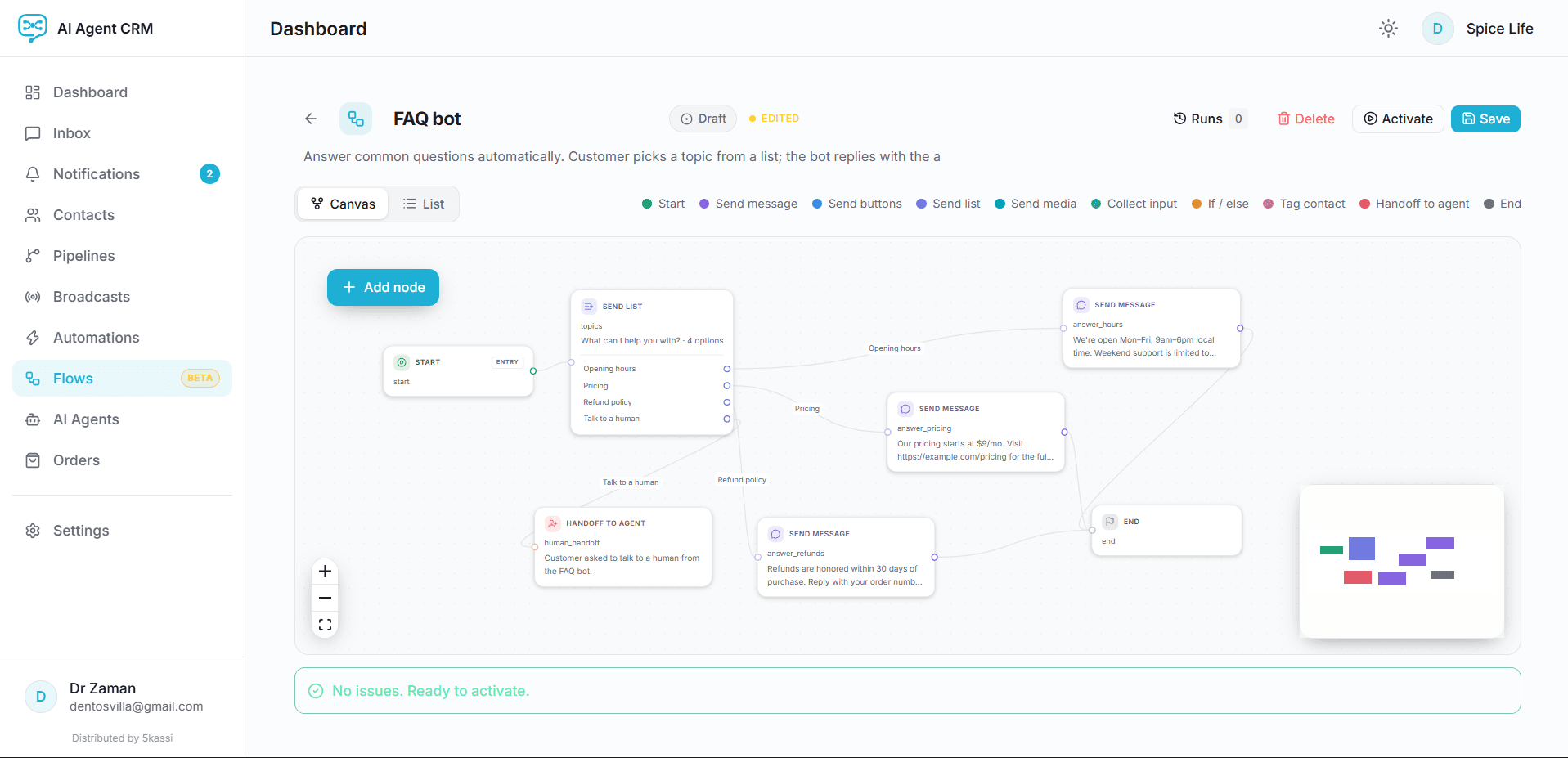 AI Agent CRM Visual Automation Builder Screenshot